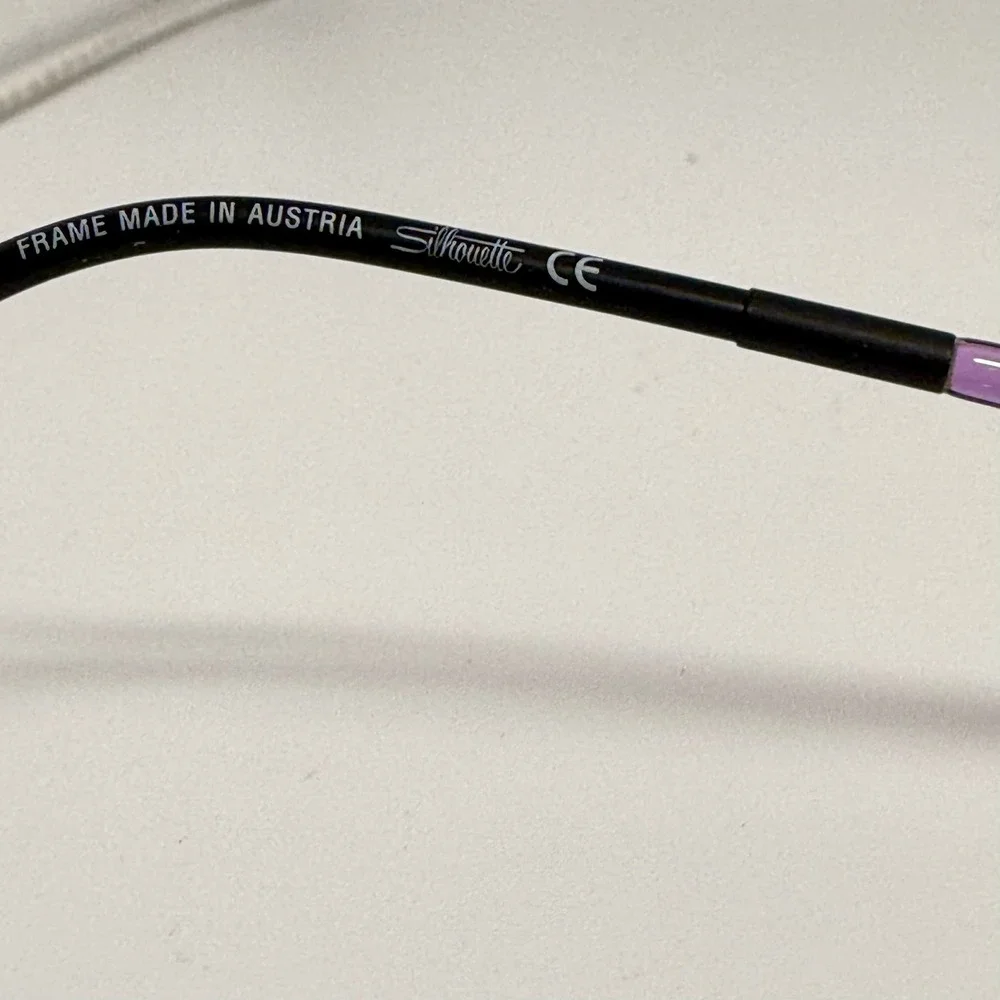 Silhouette Rimless Eyeglasses Black Purple Rectangular Frame Made in Austria